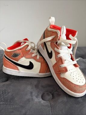 Nike Kids Coral and White High-Top Sneakers with Black Swoosh